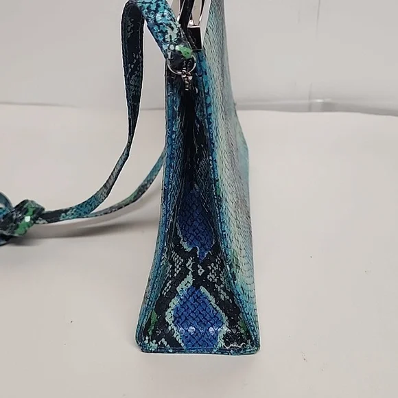 Charles Jourdan VINTAGE blue green gray reptile print silver hardware purse.boho - Picture 7 of 9